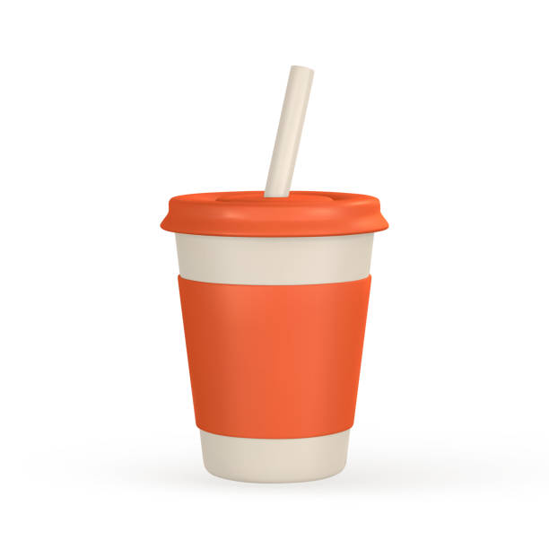 istock 3d realistic paper cup with drinking straw. Glass for soda, juice, coffee, tea in cartoon style. Vector illustration 1472068951
