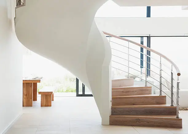 Photo of Curving staircase in modern home