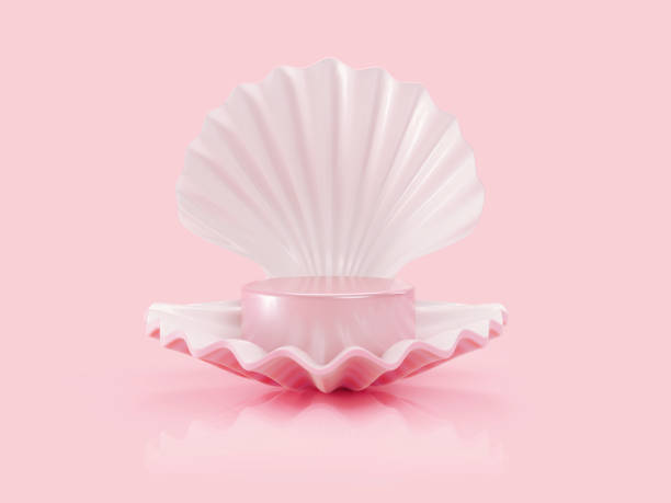 istock Open Sea Shell And Pink Podium On Pink Background 1472073641