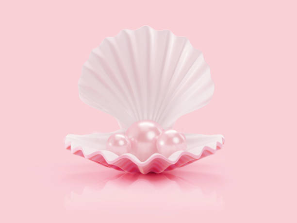 istock Open Sea Shell And Pink Pearls On Pink Background 1472073748