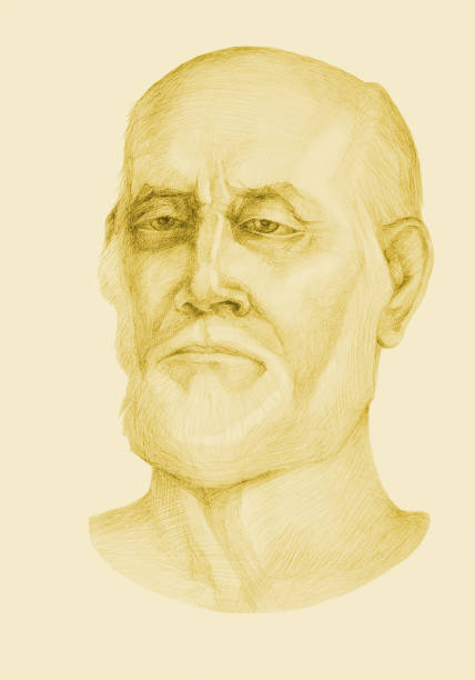 istock illustration pencil drawing portrait of an elderly man with a beard in sepia 1472075314
