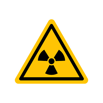 Ionizing radiation sign. Black danger icon on yellow triangle symbol. Vector illustration of radiation. Hazard symbol. Danger pictogram, warning sign icon. Informing about different risk and caution.