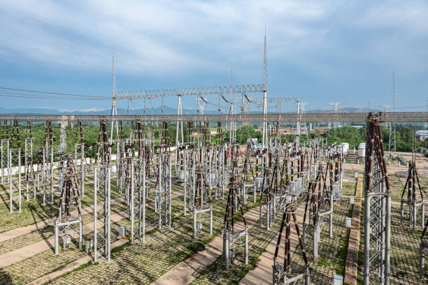 High voltage tower group in the power plant.
