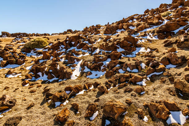 Snow in the Teide National Park, Tenerife island.