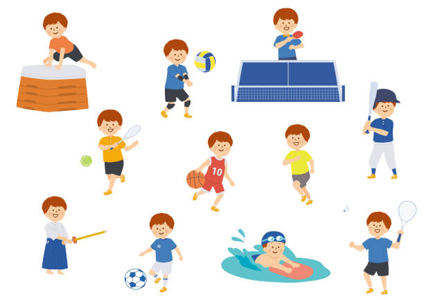 клипарт мальчика, наслаждающегося спортом - table tennis table tennis racket tennis sport stock illustrations