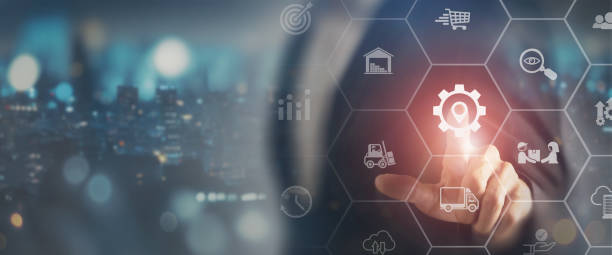istock Logistic management  concept. The complex process of planning, organizing and controlling resources to meet the needs of customers. The efficient flow and storage of goods, services. 1472086115