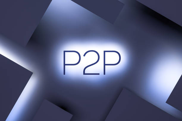 p2p text neon concept, p2p exchange concept peer-to-peer cryptocurrency trading.p2p text concept with neon light on dark background. 3d render - peer to peer imagens e fotografias de stock