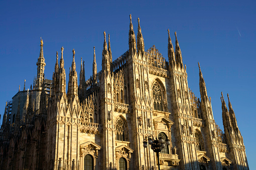 Milan, Italy - December 27, 2022: Milan, Lombardy, Italy:: facade of the Duomo