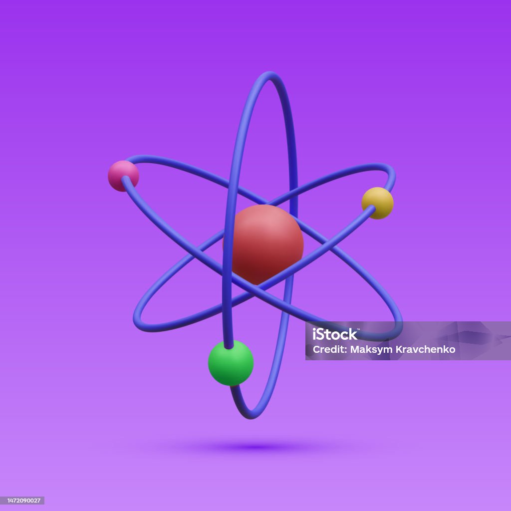 Relistic Atom Structure 3d Realistic Atom With Orbital Electrons Isolated On Blue Background ...
