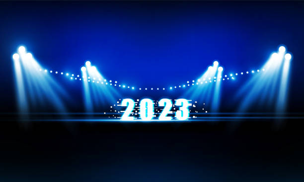 istock Abstract Light out 2023 of Football arena field with bright stadium lights vector design 1472095809
