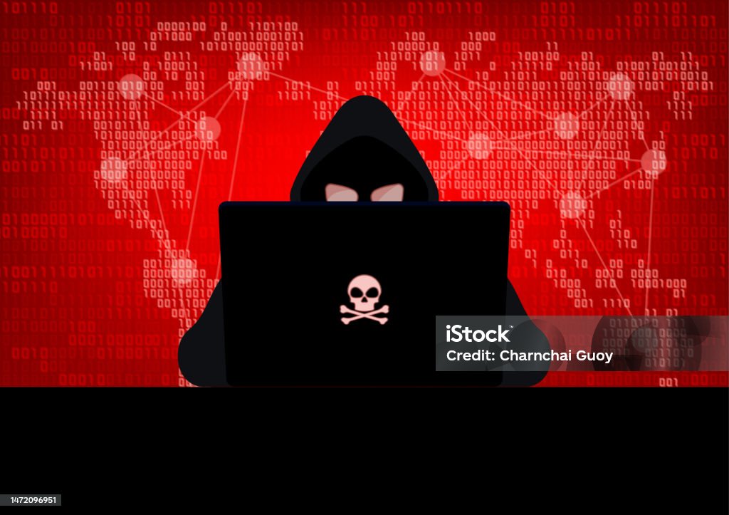 Red Led Hacker Computer Hacker In The Dark With Red Background Stock Illustration - Download ...