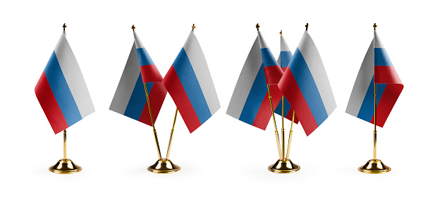 Small national flags of the Russia on a white background.