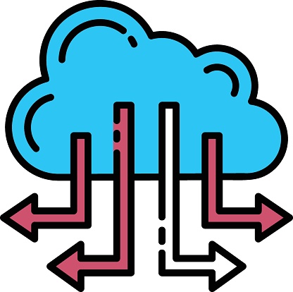 Web Server nodes connection stock illustration, Remote Machine cdn network Concept, Cloud Connection  Vector Icon design, Cloud computing and Internet hosting services Symbol,