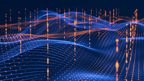 istock Particle flow. Blue background with waves and lots of glowing particles. Information technology background. 3d rendering 1472099126