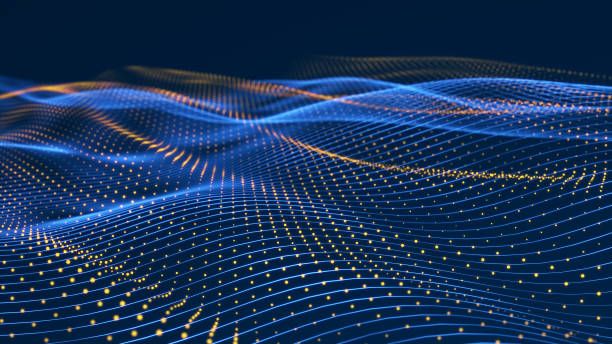 istock Particle flow. Blue background with waves and lots of glowing particles. Information technology background. 3d rendering 1472099131