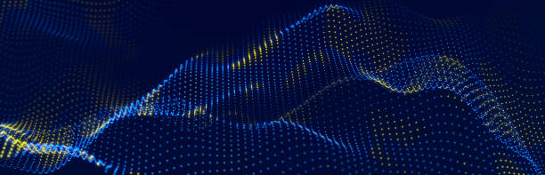 istock Wave of streaming particles on a light blue background. Abstract background with dynamic elements of waves and dots. 3d 1472099658