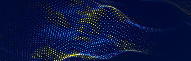 istock Wave of streaming particles on a light blue background. Abstract background with dynamic elements of waves and dots. 3d 1472099664