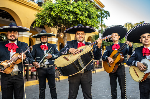 Portrait of group of traditional mariachis at the historic district