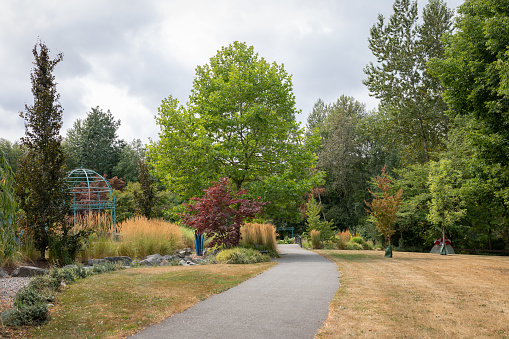 Hawthorne Rotary Park alley and vegetation, in Surrey, British Columbia, Canada