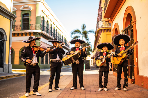 Traditional mariachi group playing at the historic district