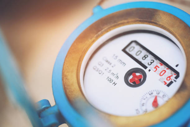 Water meters are used to record the amount of water consumption. stock photo