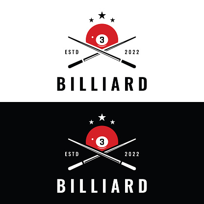 Billiard and cue stick creative logo template. Logo of billiard sport game, club, tournament and championship.