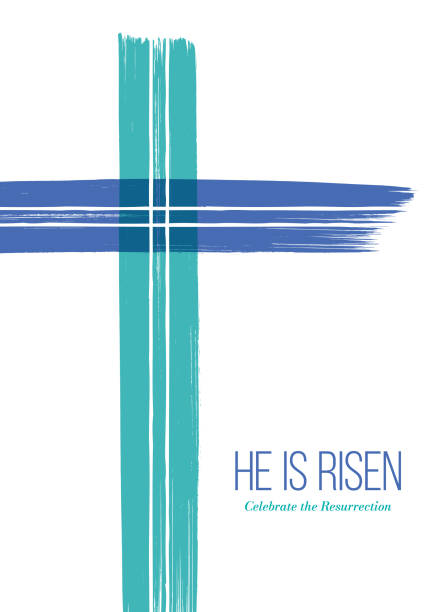 Easter banner with cross and inscription. Vector Illustration with the image of the cross made with a brush, with inscription he is risen. Easter Sunday. Stock Illustration heaven and jesus drawing stock illustrations