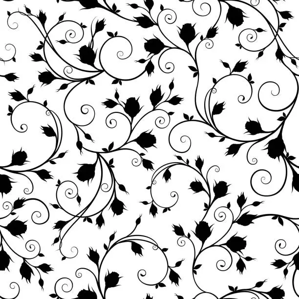 Vector illustration of Seamless floral pattern with rose vines. Vector illustration