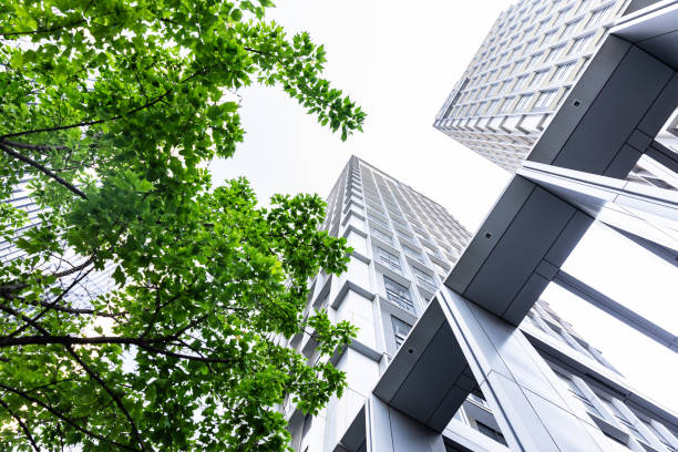 istock Bottom view of modern green city 1472109481