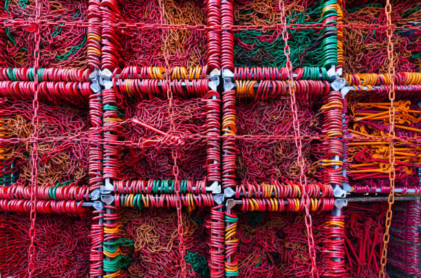 istock Chains with hooks for securing heavy loads, folded into steel baskets and hung with hooks over the edge. 1472109555