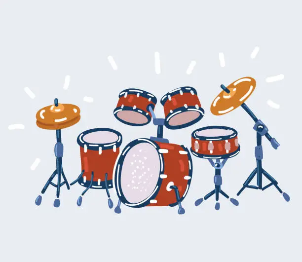 Vector illustration of Vector illuatration of Acoustic drum set isolated on white background