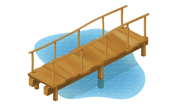 istock wooden old bridge to cross a river or pond vector illustration 1472112933