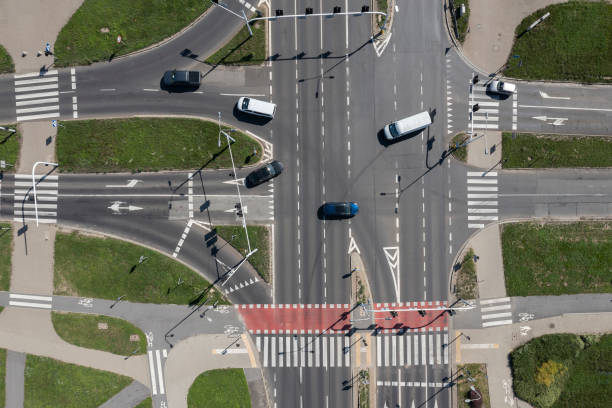 istock Crossroads with trafic, aerial view 1472114227