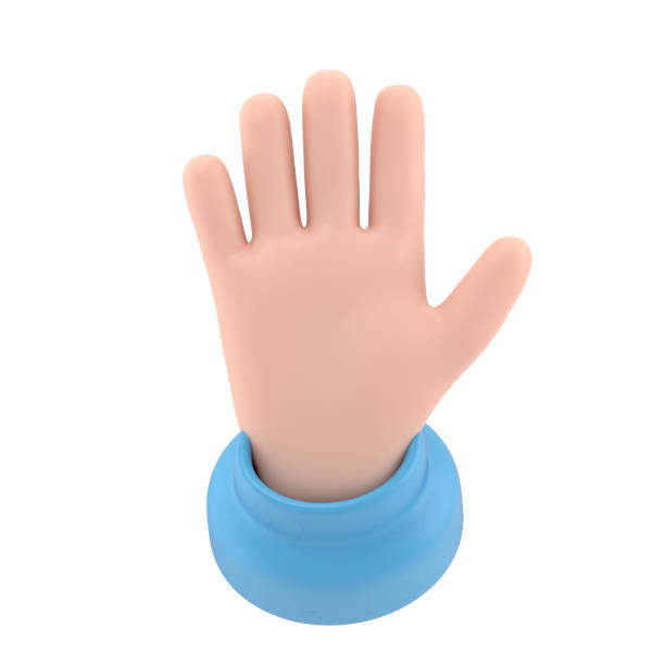 istock Cartoon Gesture Icon Mockup.Open outstretched showing five fingers, extended in greeting. 3D rendering on white background. 1472118906