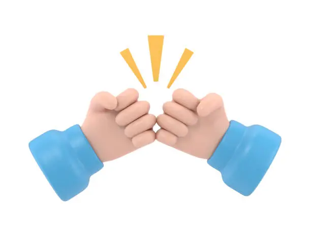Photo of Cartoon Gesture Icon Mockup.Two fists clenched in a dispute. Disagreements of businessmen. Business conflict pictogram, debate, 3D rendering on white background.