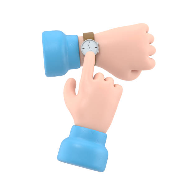 istock Cartoon Gesture Icon Mockup.Looking time. Human in a suit watching time. Time control.  3D rendering on white background. 1472119682