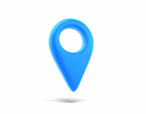 3d Render Blue Map Pointer icon, Map, Location, GPS Concepts, Object + Shadow Clipping Path