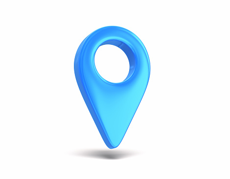 3d Render Blue Map Pointer icon, Map, Location, GPS Concepts, Object + Shadow Clipping Path