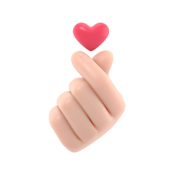istock Cartoon Gesture Icon Mockup.Stylized Cartoon 3D Rendering Hand Gesture Represents the Finger Heart Symbol, a Message of Love.3D rendering on white background. 1472121238