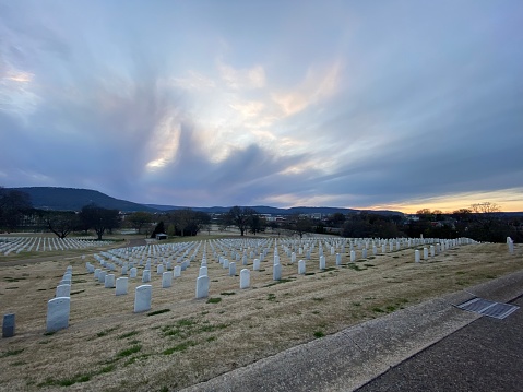 Clouds swirl over the headstones of a Chattanooga cemetary
