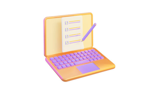 istock laptop icon with document list pencil on white background 3d render concept for online database 1472122276