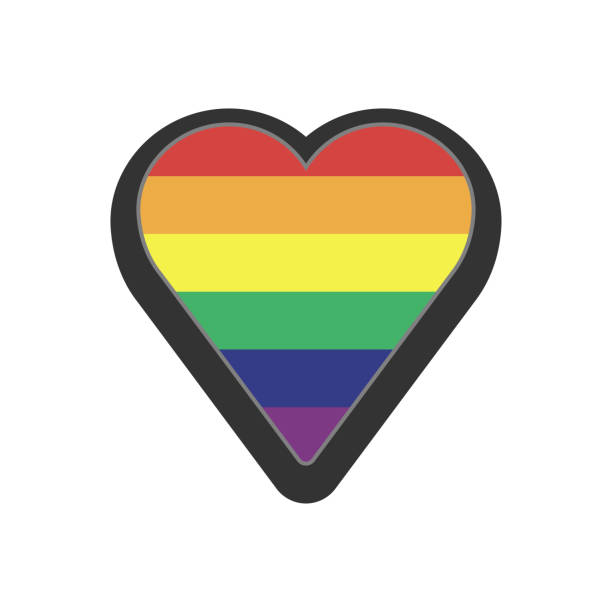 하트 모양의 무지개 깃발. 자부심 lgbtq 사랑. 레즈비언, 게이, 양성애자, 트랜스젠더, 퀴어 상징. 흰색 배경�에 격리된 플랫 아이콘 - heart shape gay pride gay pride flag lesbian stock illustrations