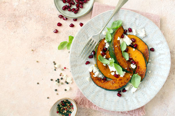 istock Roasted pumpkin served with ricotta cheese and pomegranate. 1472125746