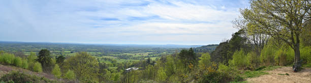 Panoramic view from Holmbury Hill, Surrey, UK stock photo