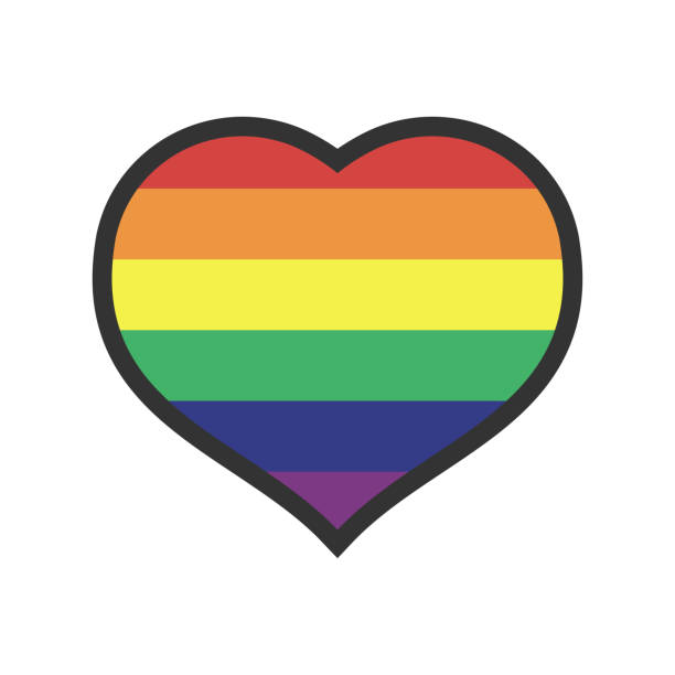 하트 모양의 무지개 깃발. 자부심 lgbtq 사랑. 레즈비언, 게이, 양성애자, 트랜스젠더, 퀴어 상징. 흰색 배경에 격리된 플랫 아이콘 - heart shape gay pride gay pride flag lesbian stock illustrations