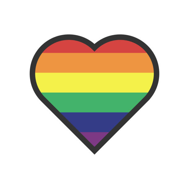 하트 모양의 무지개 깃발. 자부심 lgbtq 사랑. 레즈비언, 게이, 양성애자, 트랜스젠더, 퀴어 상징. 흰색 배경에 격리된 플랫 아이콘 - heart shape gay pride gay pride flag lesbian stock illustrations