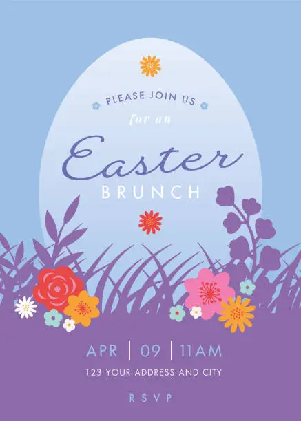 Vector illustration of Easter Brunch invitation template with eggs.