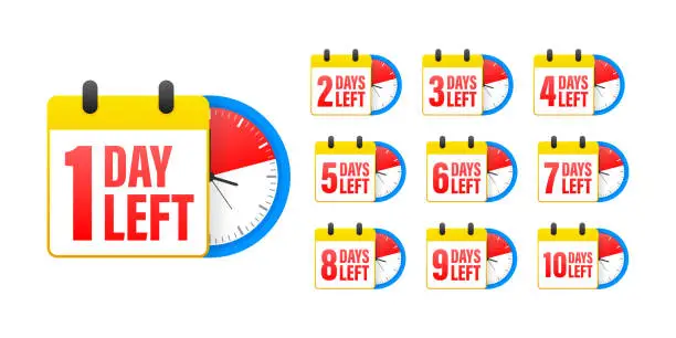 Vector illustration of Days left countdown set. Product limited promo. Day only stock. Hours left counter icon. Sale, reminder app