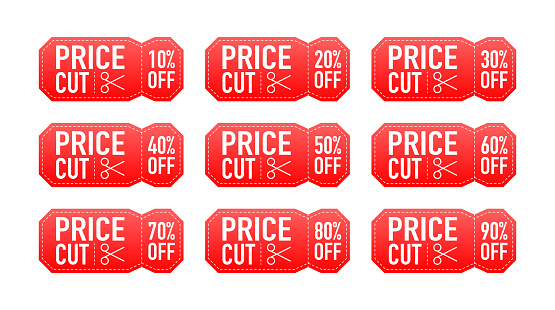 Valuable Discount labels. Special offer price sign. Percent off price. Vector illustration