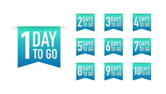 Days countdown. Days to go 1 2 3 4 5 6 7 8 9 10. The days left badges set. Product limited promo. Vector illustration